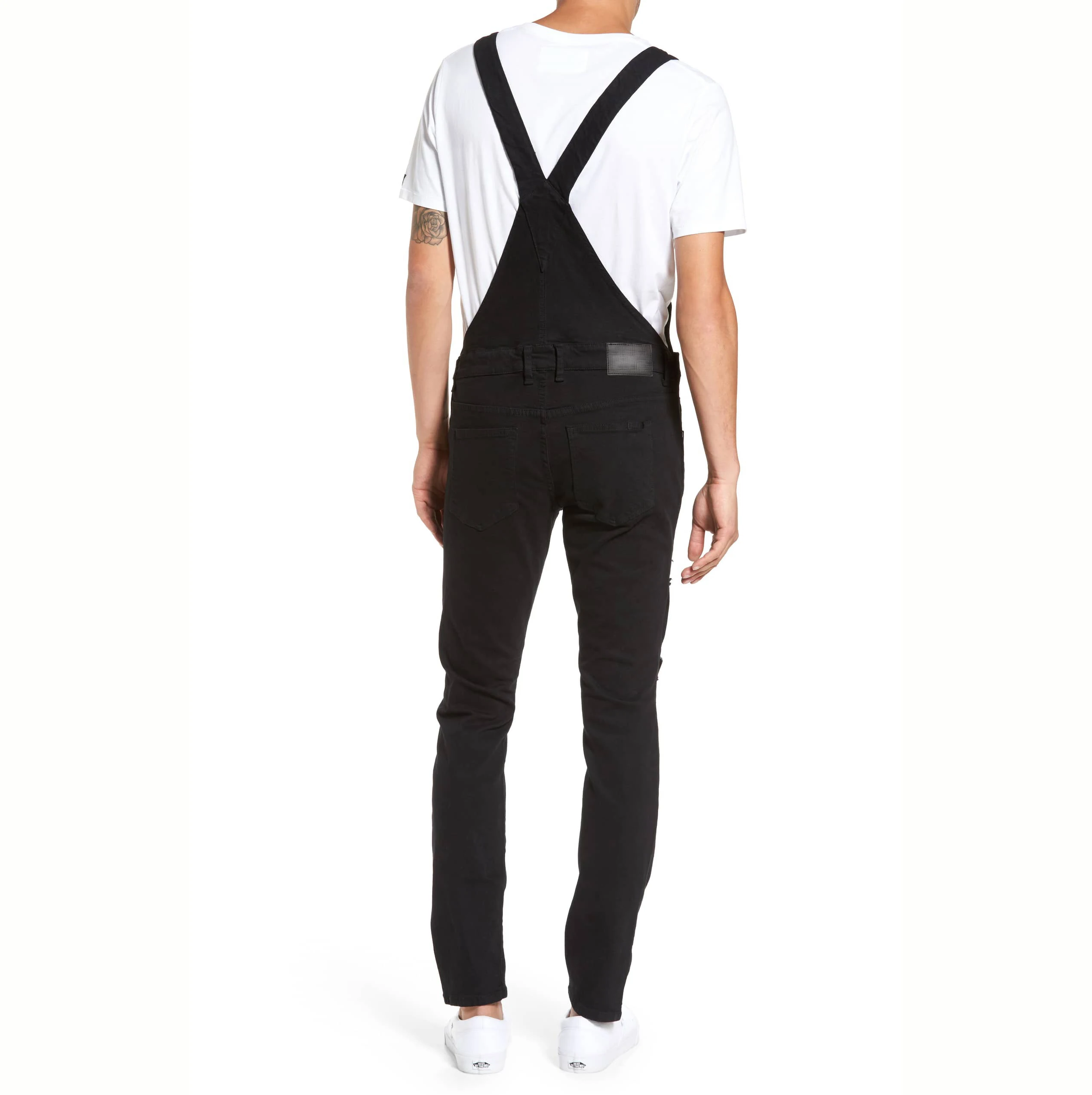 Men Black Overalls Denim European Utility Fashion Stretch Dungarees For Men Slim Ripped Bib Working Denim Overalls For Men