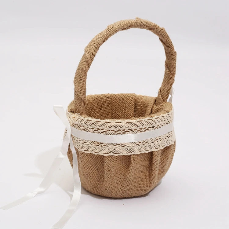 Wholesale Flower Jute Baskets Handmade Wedding Party Decoration Flower Petals Sprinkle Flower Girl Basket Wedding Engagement