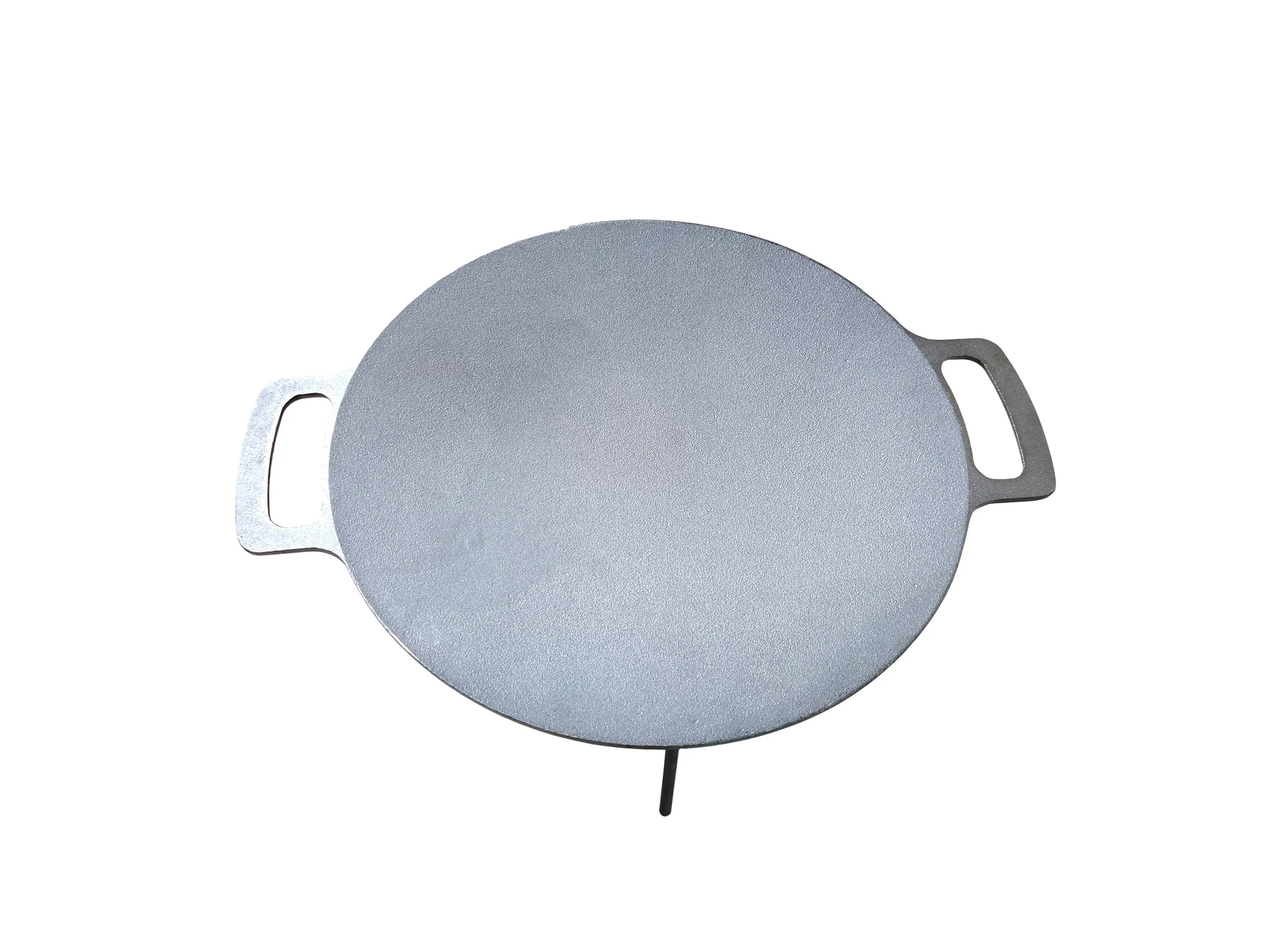 over fire camping cast iron round griddle with three standing legs