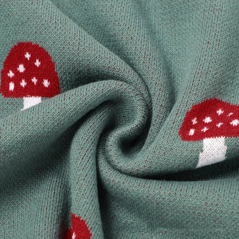 Cotton Knit Toddler Swaddling Blanket Mushroom Jacquard Baby Blanket for Newborn