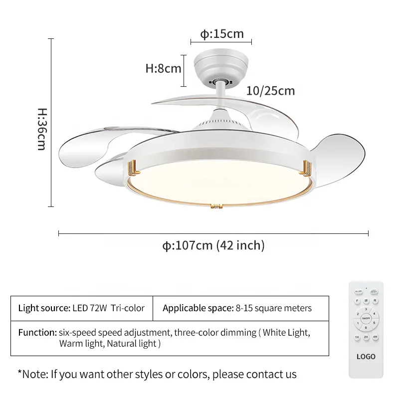 Y193 Modern remote control 42 inch bladeless 220v  ceiling fans with lights lamp led designer luz con ventilador oculto techo