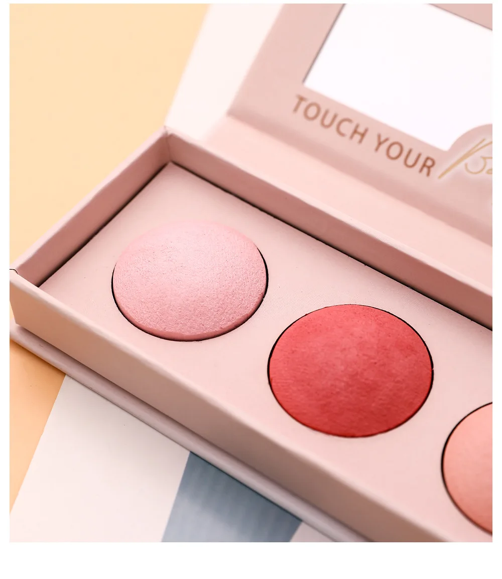 Wholesale vegan makeup cream blush palette baked pink blush press powder contour and blush palette