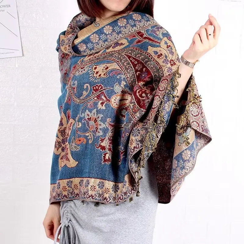 wholesale warm winter scarf for women pashmina tassel shawls paisley fashion Ethnic people winter warm scarf shawl