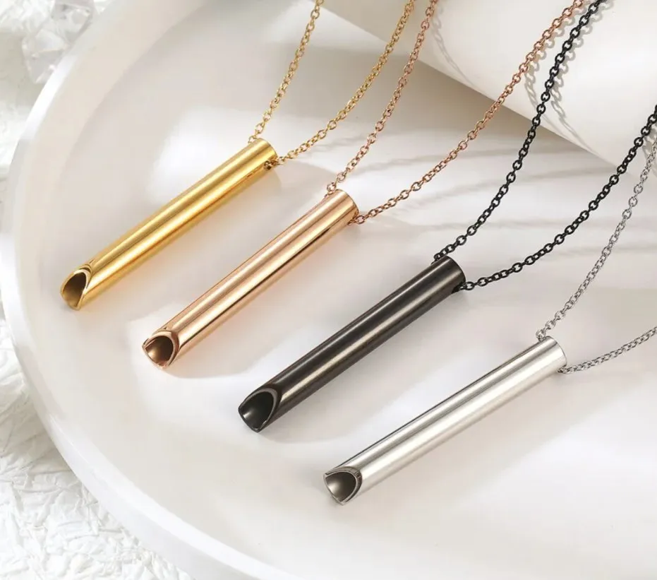 Valentines Day Gift 2024 Stainless Steel Unisex Necklace Anxiety Relief Whistle Necklace Anti Tarnish Anxiety Whistle Necklace