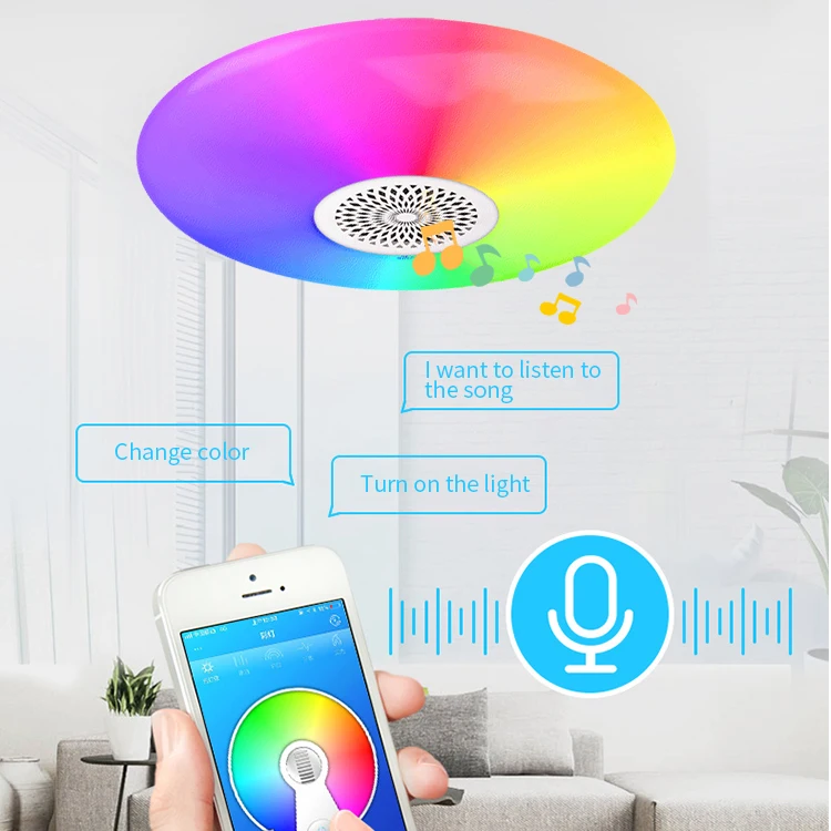 Smart Music Rgb Lamp Fixture With Blue tooth Speaker Modern Dimmable Round Remote Control Led Ceiling Light