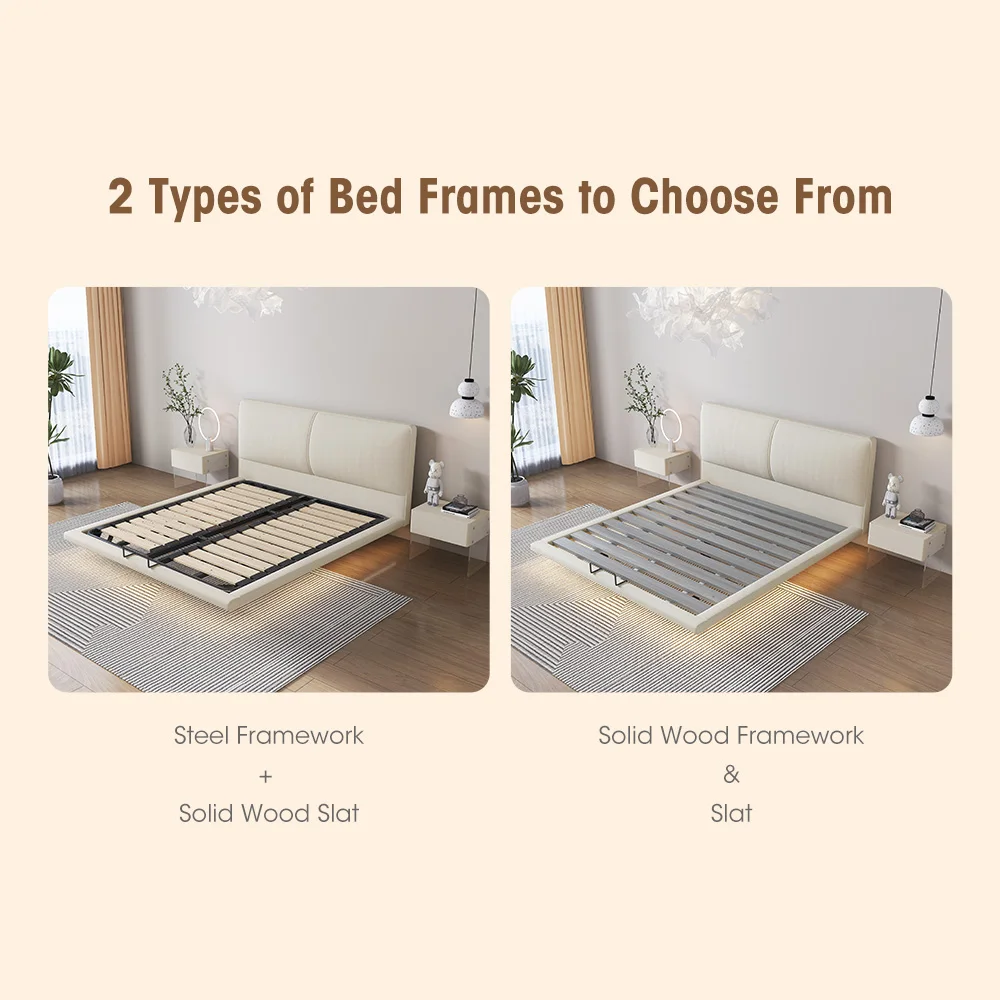 Customize mattress bed base foundation with light wood platform hardwood fabric padding headboard wooden upholstered bed frames