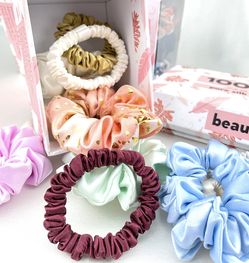 Custom Black White Pink Satin Vintage Elastic Ties Ponytail Holder small silk scrunchie Hair Bands Scrunchies