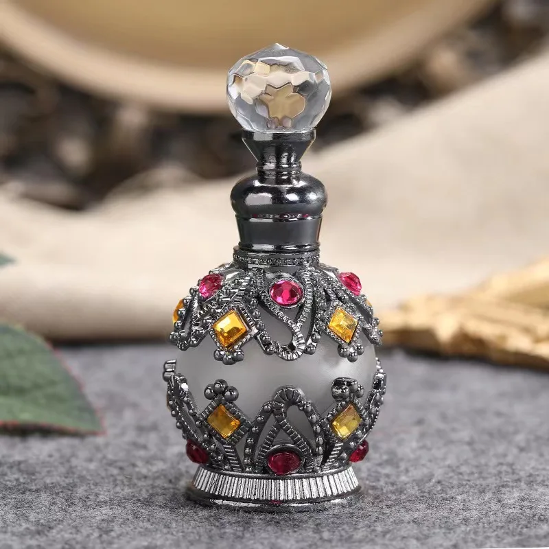 Luxury 12ml Arabia Vintage Golden Red Yellow Green Purple Dropper Perfume Essential Oil Glass Bottles