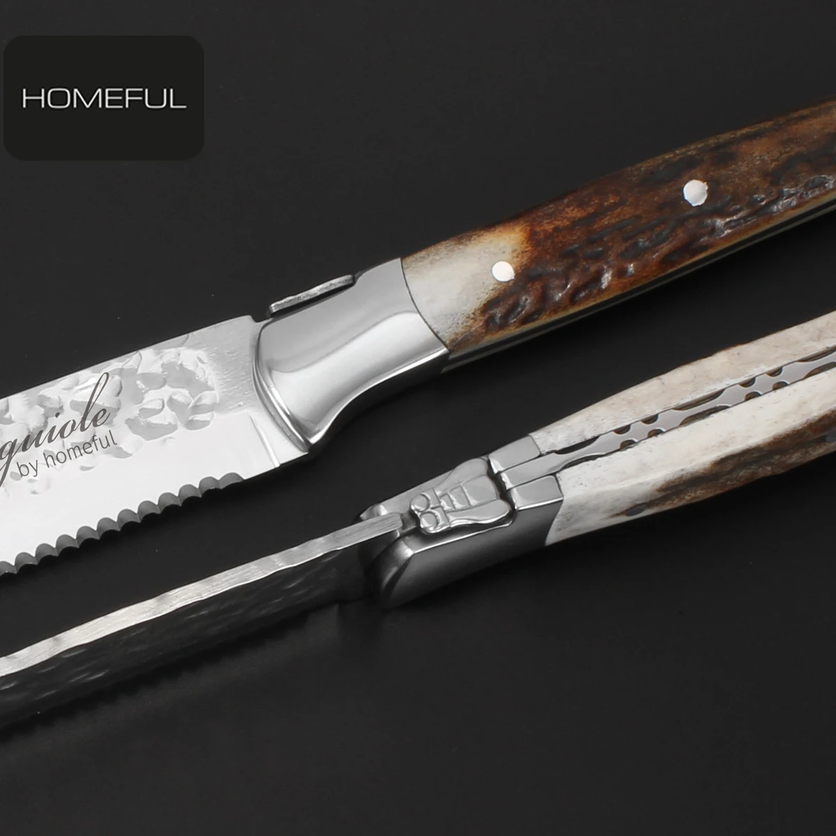 Laguiole Luxury Stainless Steel BBQ Serrated Steak Knife Set Premium Quality Kitchen Knife with Wood Bone Handle and Laser Logo