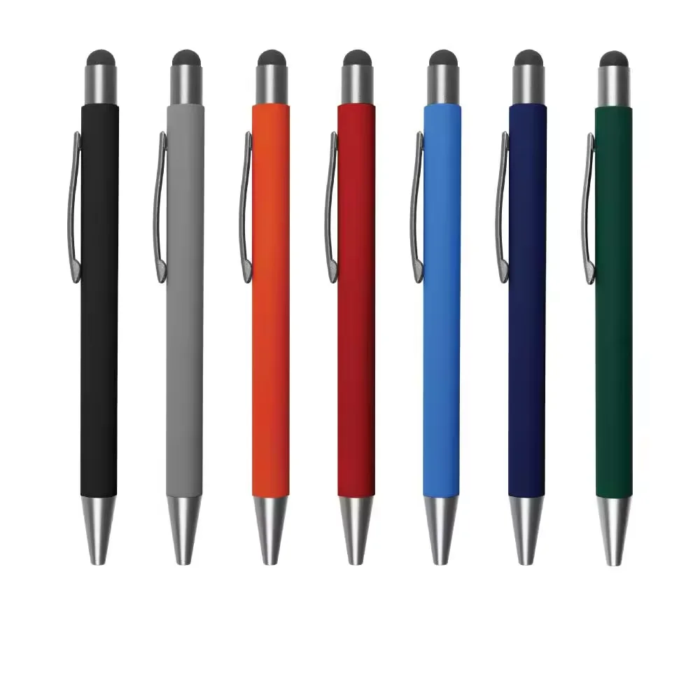 Заводская распродажа многоцветная стилус шариковая ручка мягкая на ощупь металлическая рекламная с пользовательским логотипом для рекламных подарков