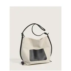 Wholesale Capacity Crossbody Bag School Shopping Women Casual Shoulder Bag Large Canvas Tote Handbags With PU Outside Pocket