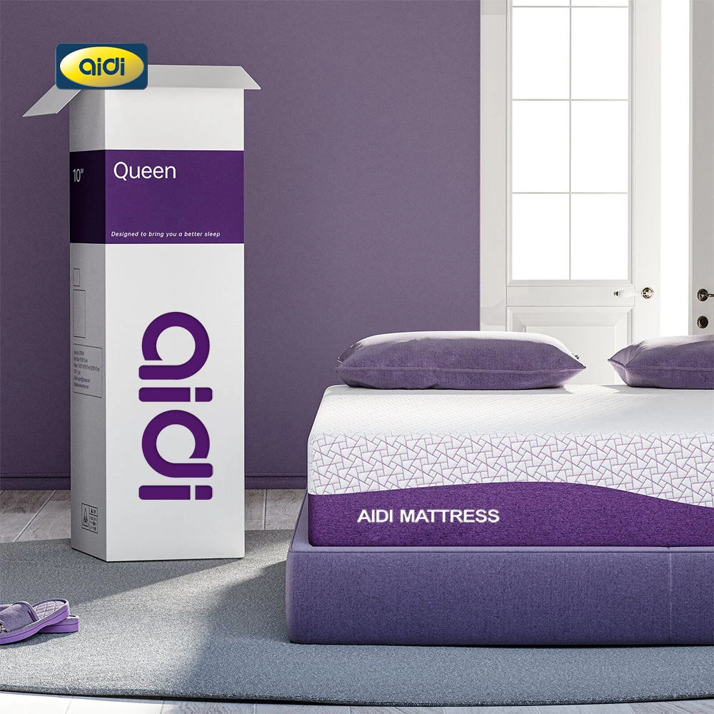 OEM/ODM Prple Colour Mattress Queen King Size With High Quality Knitted Fabric Gel Memory Foam Hybrid Mattress Roll Up In A Box