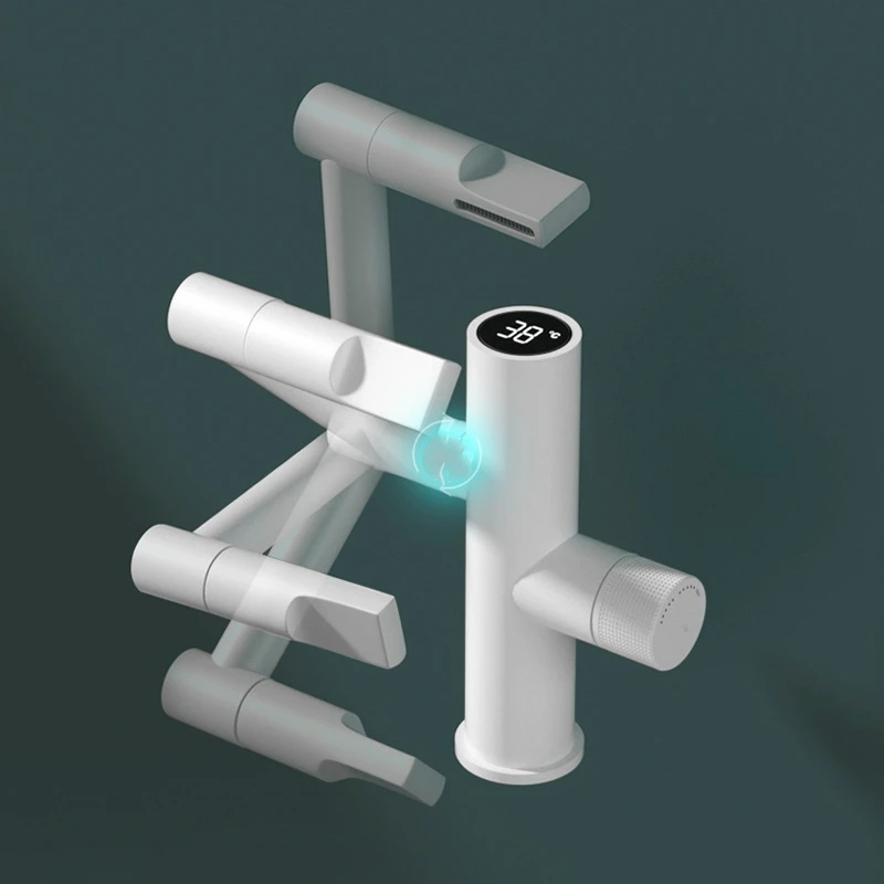 Hot Selling Temperature Display Stainless Steel Fold Bathroom Faucet Brass Tap Toilet Smart Free Rotating Basin Faucets