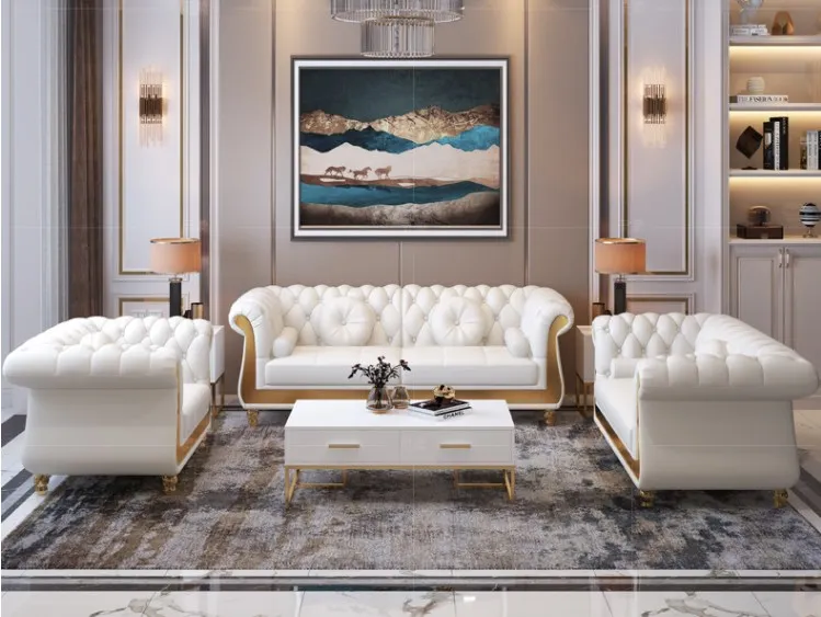 Modular Sofa Hot Sale New Designed Sofa Set Furniture U Shaped Luxury Leather Button Tufted Upholstered Sofas for Hotel Villa