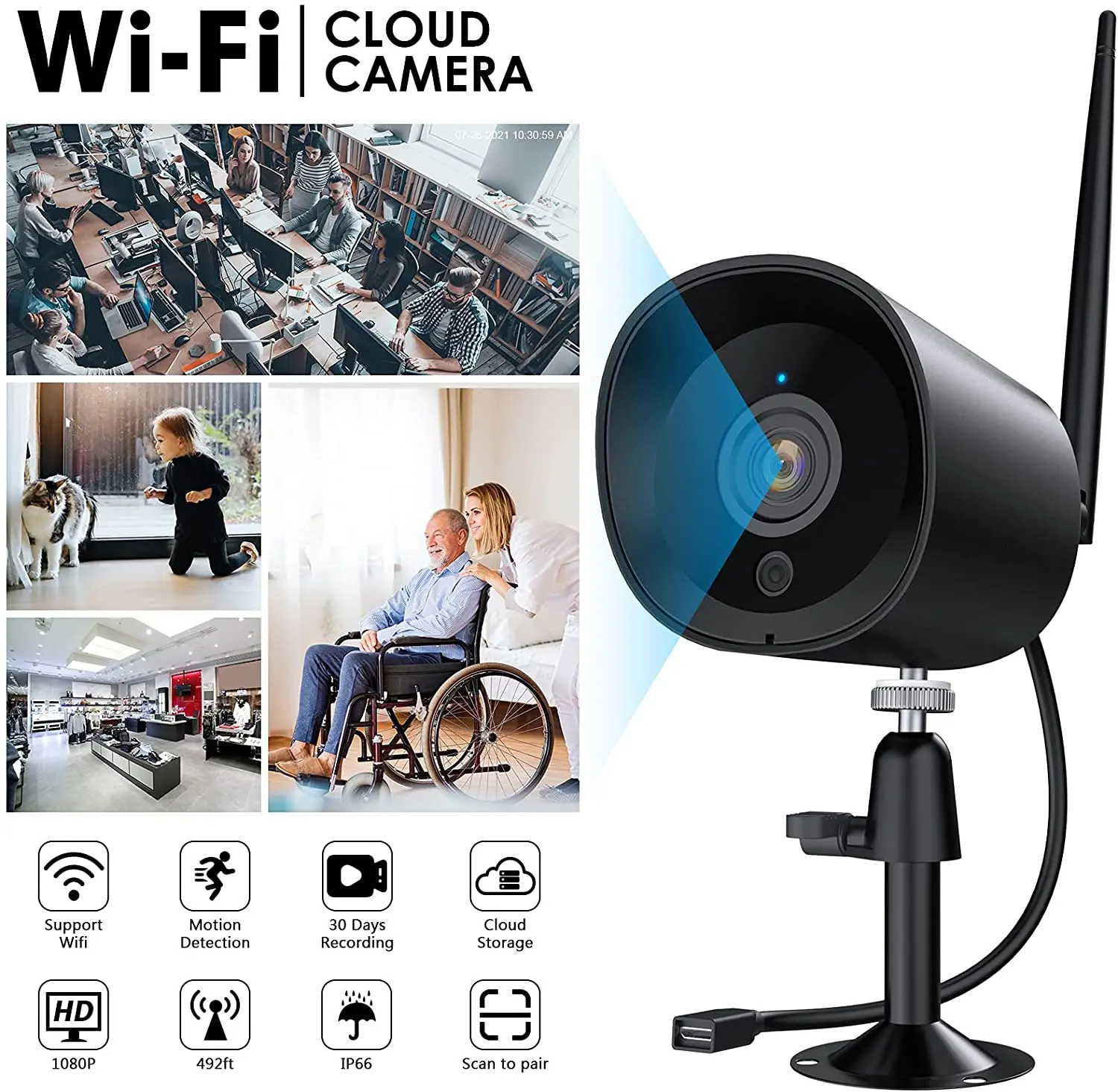  Крытый и открытый водонепроницаемый беспроводной Cloud Storage 1080P HD WiFi IP камера с функцией ночного видения Обнаружение движения в реальном времени том числе камеры