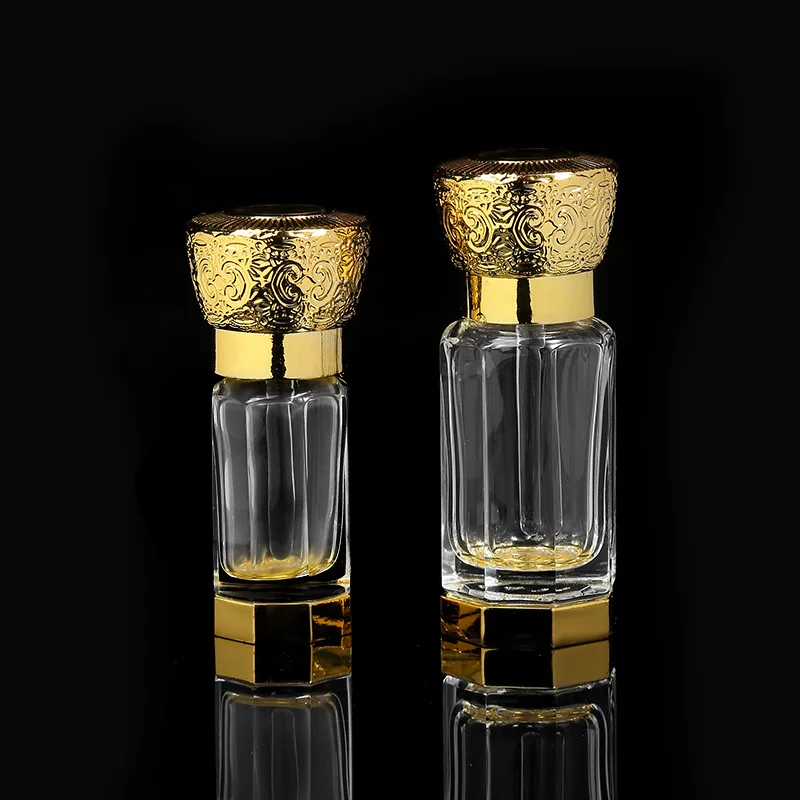3ml 6ml 12ml Luxurious Zinc Alloy Screw Cap Arab Arabian Octagonal Tola Polished Clear Glass Bottle Oud Oil Attar Bottles
