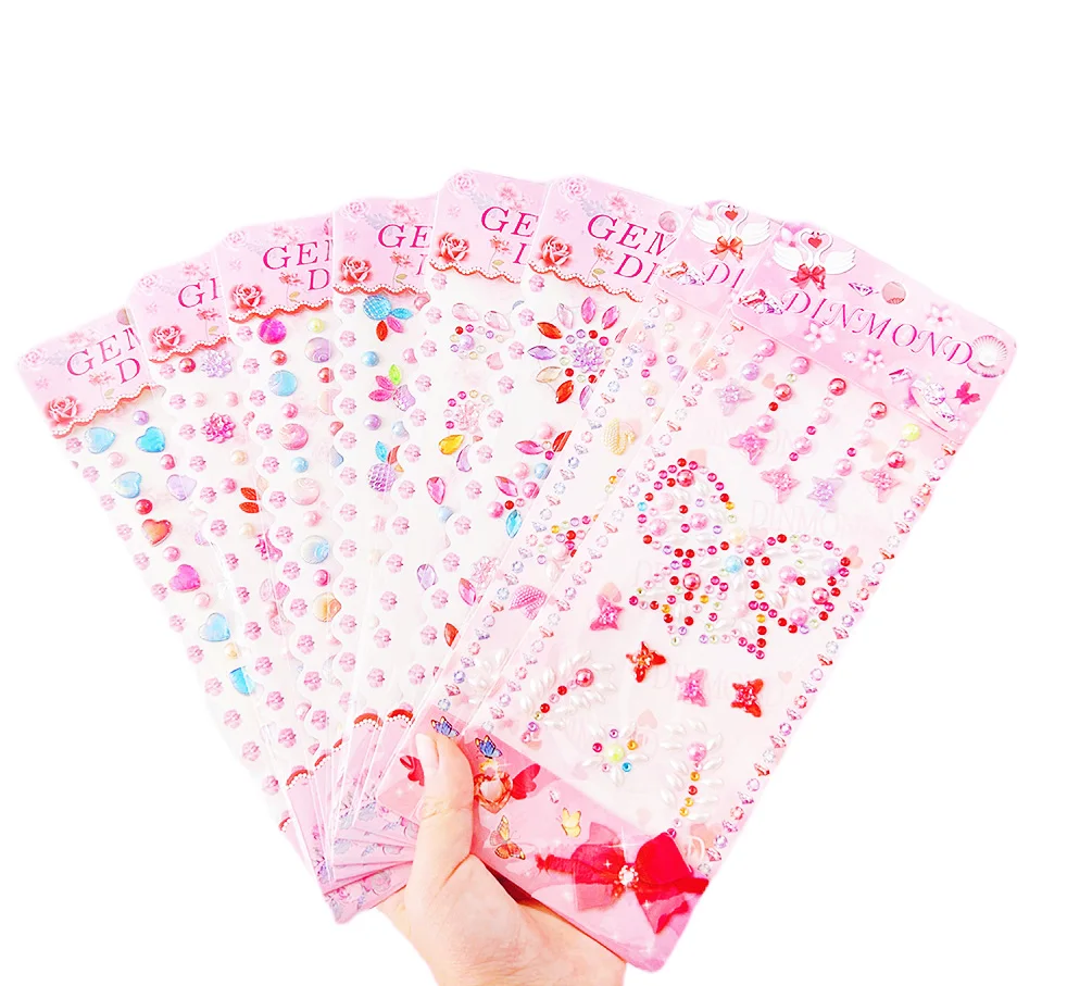New Colored 3d DIY Rhinestone Sticker Nail Handmade Material Laser kawaii sticker sheet for girls