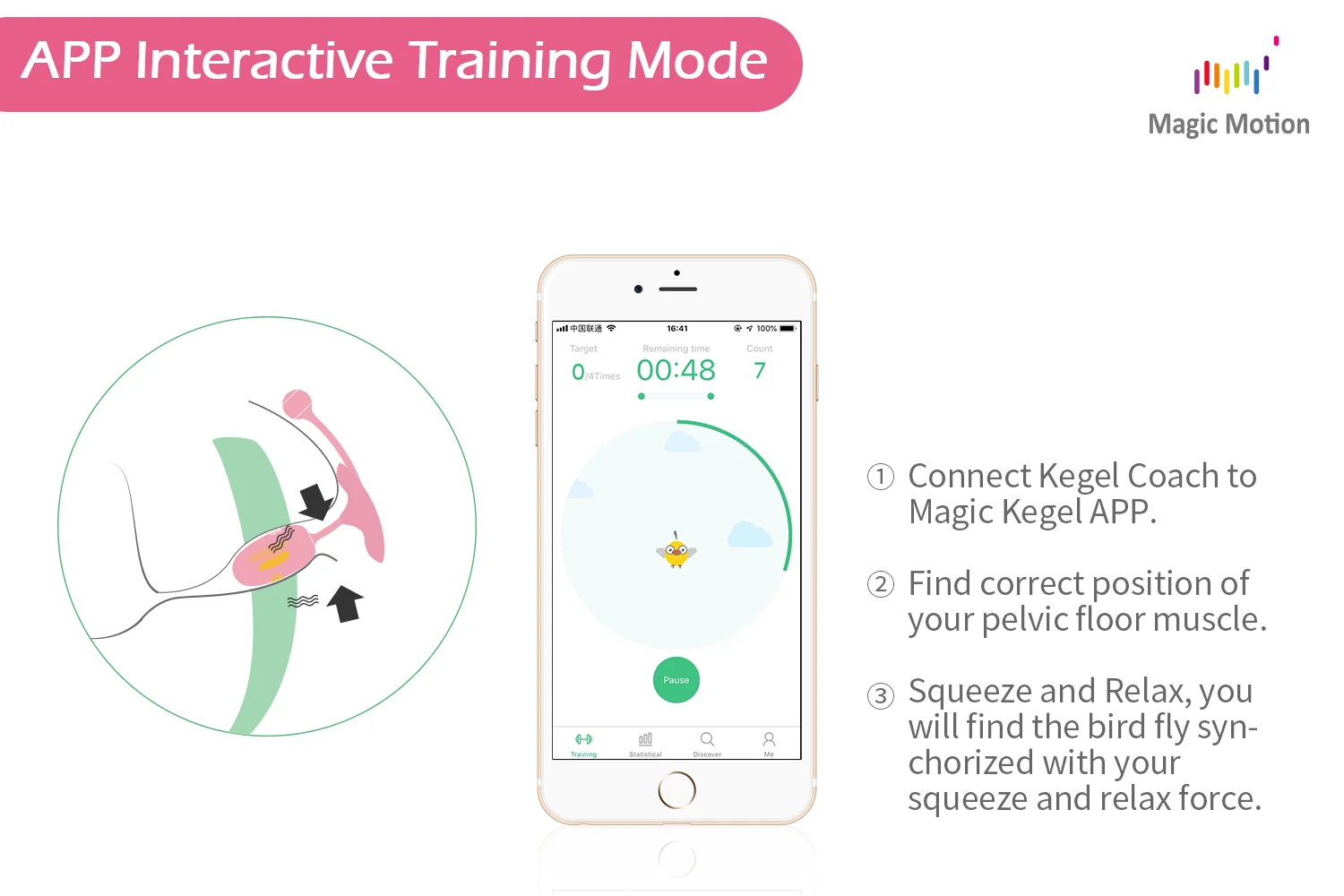 Sex Toy Can Be Used with APP Magic Motion or without APP Voice Coach Trace The Training History Kegel Ball Body Wireless Pink