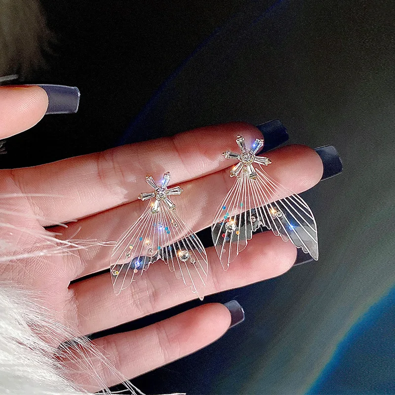 Most Popular Hot Sale Fish Tail Earrings Stud With Clear Shinning Stone Stud Mermaid Tail Earring Hooks