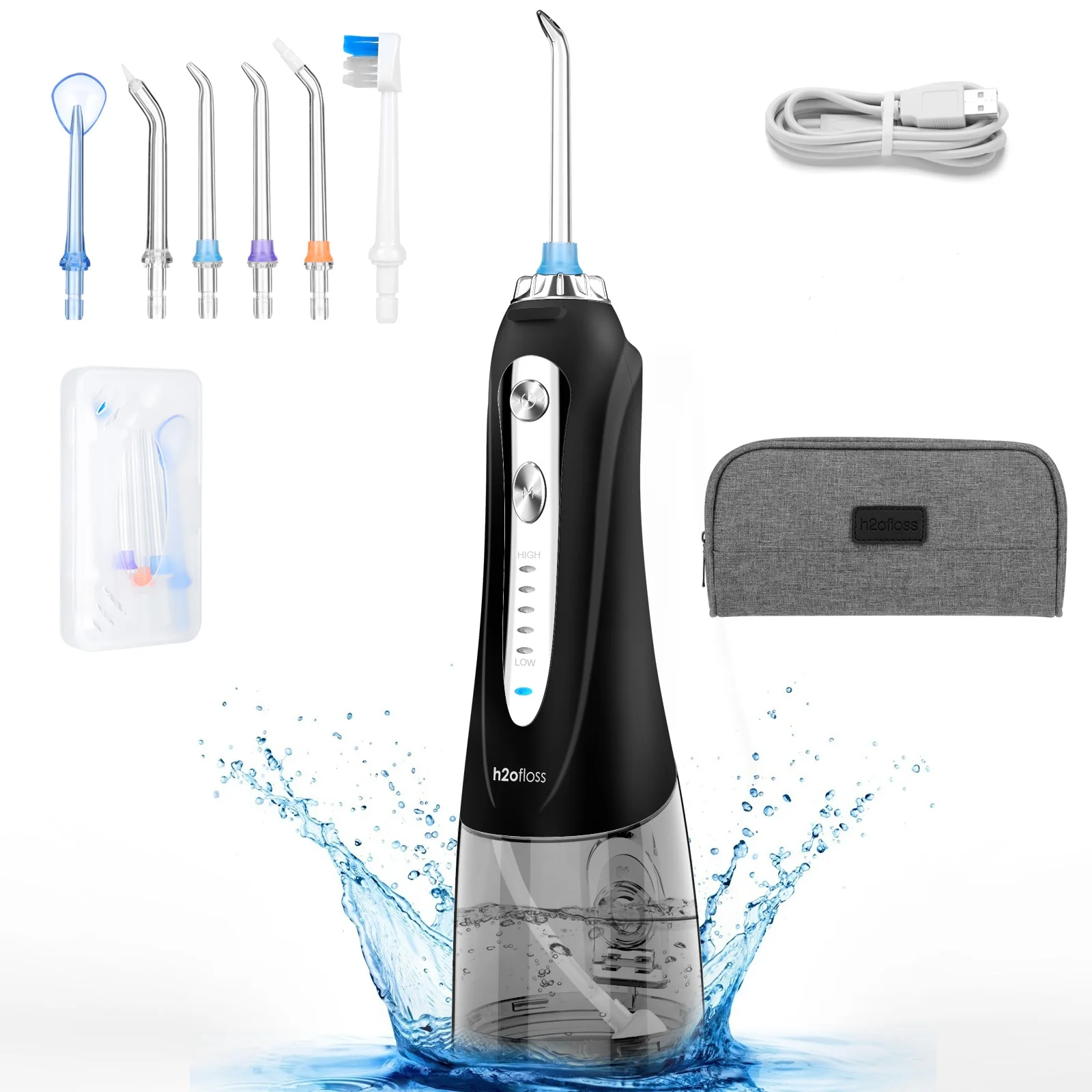 H2ofloss 2023 OEM USB Rechargeable Cordless Portable Dental Water Jet Flosser with 300ml Detachable Reservoir
