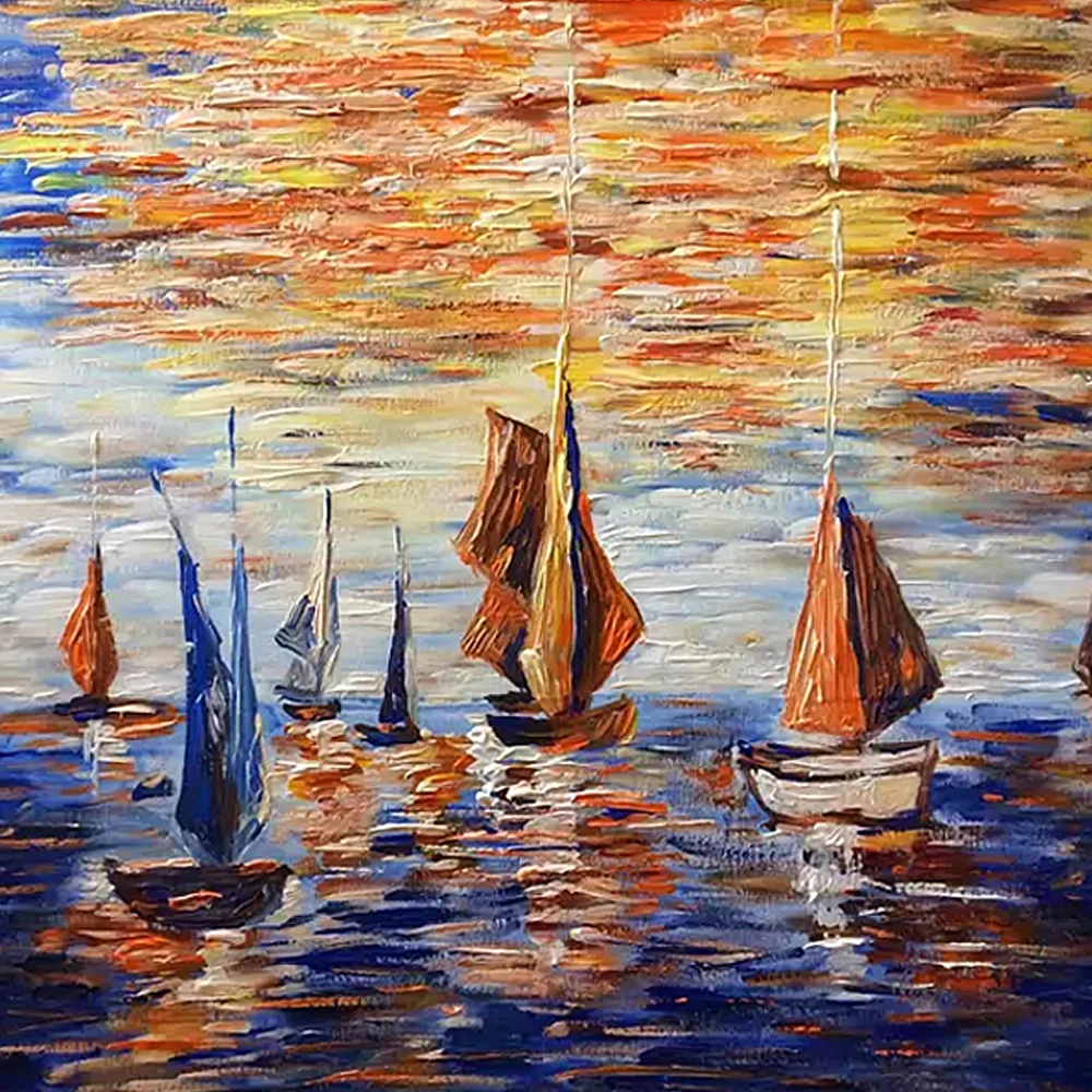 Pure handmade famous seascape landscape abstract sailboat oil painting