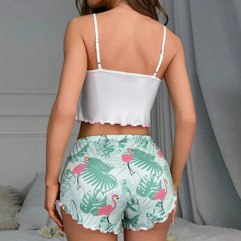 P223 Custom Logo Women Summer Short Sleepwear Sexy Floral Pajamas Ladies 2 Piece Set Night Wear