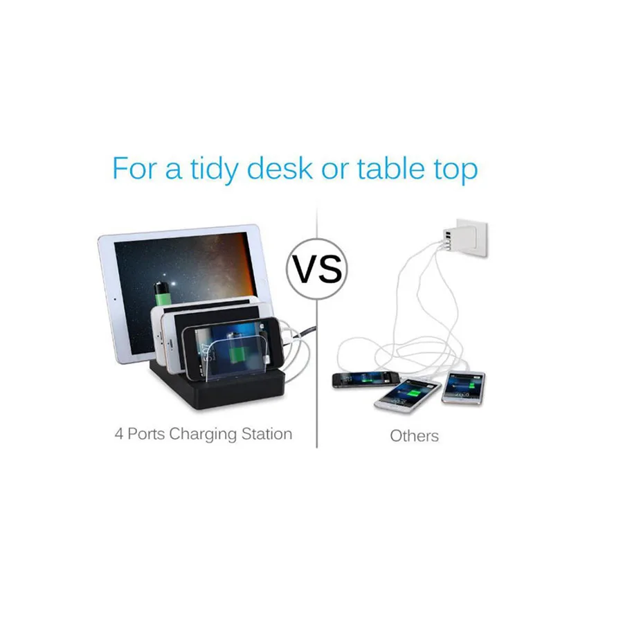 ABS material, 4 Ports Mini USB Desktop Charging Stand Organizer