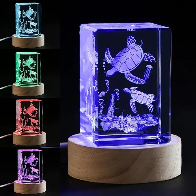 Wholesale New Products 3D Crystal Turtle Figurine Night Light with LED Light Base