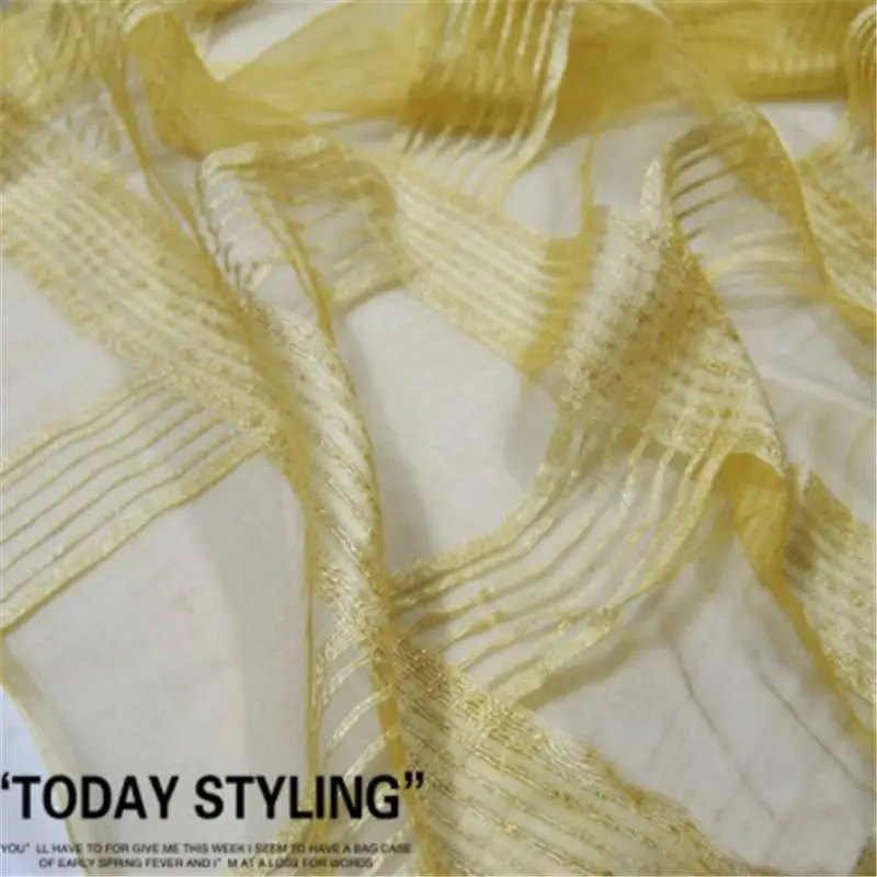 Bright Yellow Color with Check Design Silk Blend Cotton Fabric with Wholesale Price from Factory