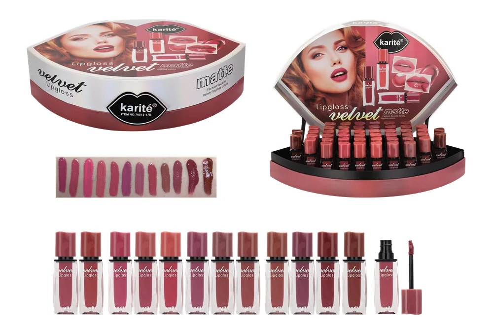 Karite 7ml Velvet Matte Lip Gloss Fashion Cosmetic Makeup Bulk Wholesale Custom Tube Container Logo Private Label Packaging Box