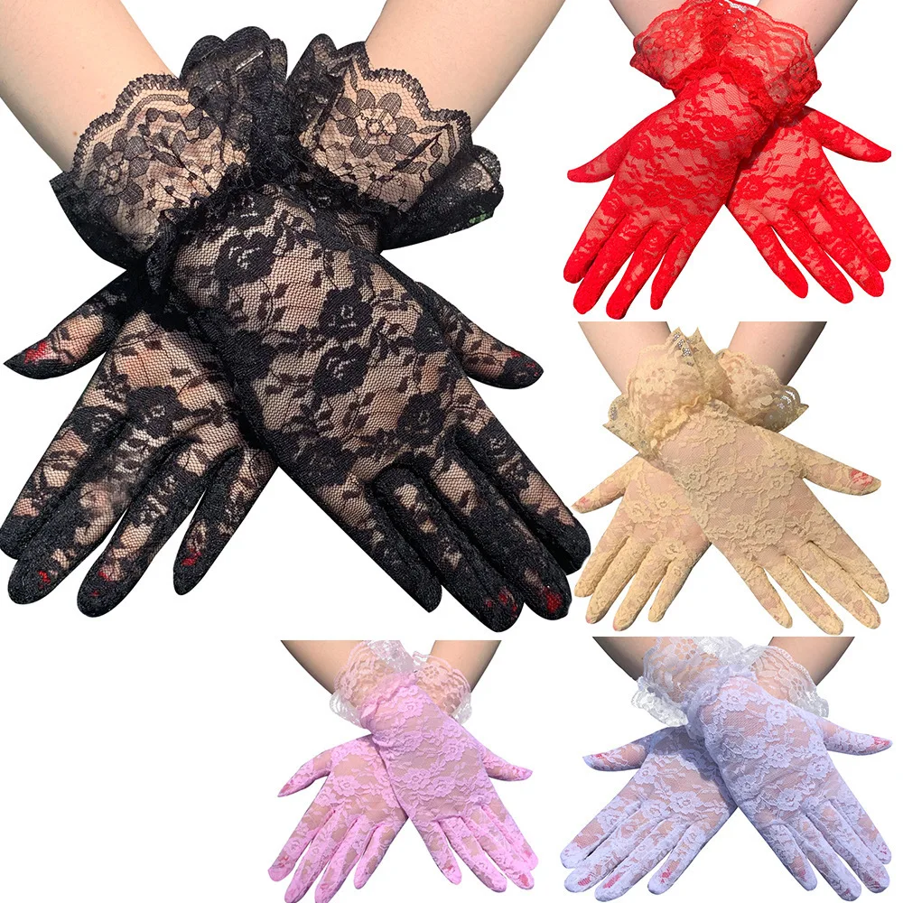 Women Fashion Elegant Short Lace Gloves Courtesy Summer Gloves For Dinner Parties Wedding Gloves For Women