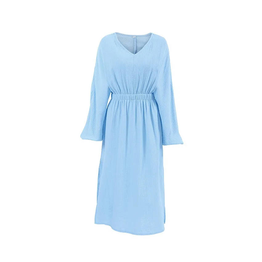 Autumn and winter hot selling blue long nightdress ladies home wear