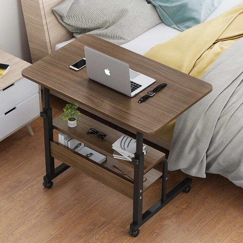 Desk Wood Bedside Lift Computer Desk Office Home Work Laptop Table With Phone Holder Study Desktop With Wheels