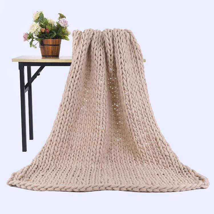 100% acylic soft and comfortable multipurpose organic throw couch cover knitted decorative weighted chunky