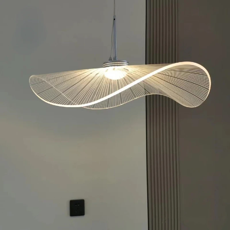 Straw hat ceiling lamp simple modern aisle restaurant study lamp Nordic creative lotus leaf acrylic chandelier