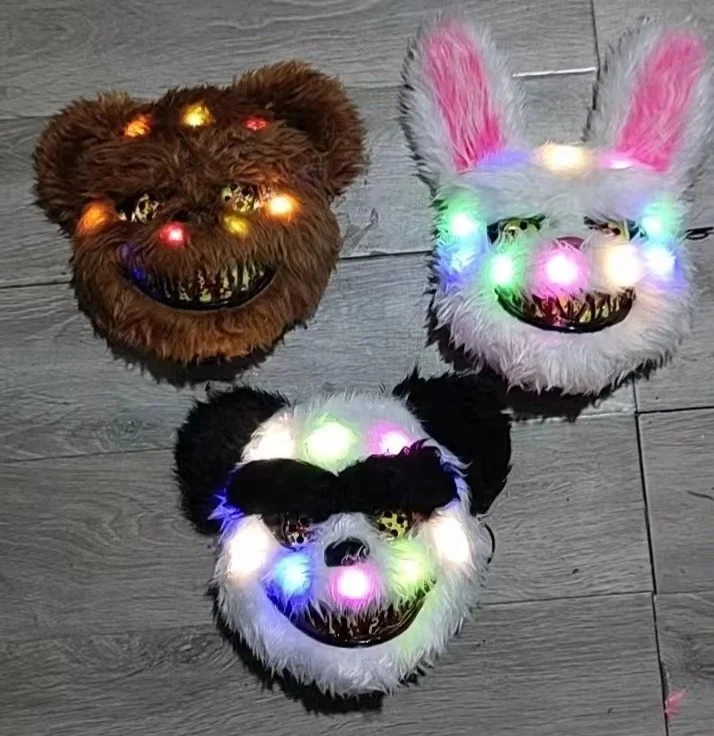 Halloween LED Creepy Rabbit Mask Scary Bunny Bloody Glow In The Dark Horror Killer Masque Carnival Scary Plush Animal Head Mask