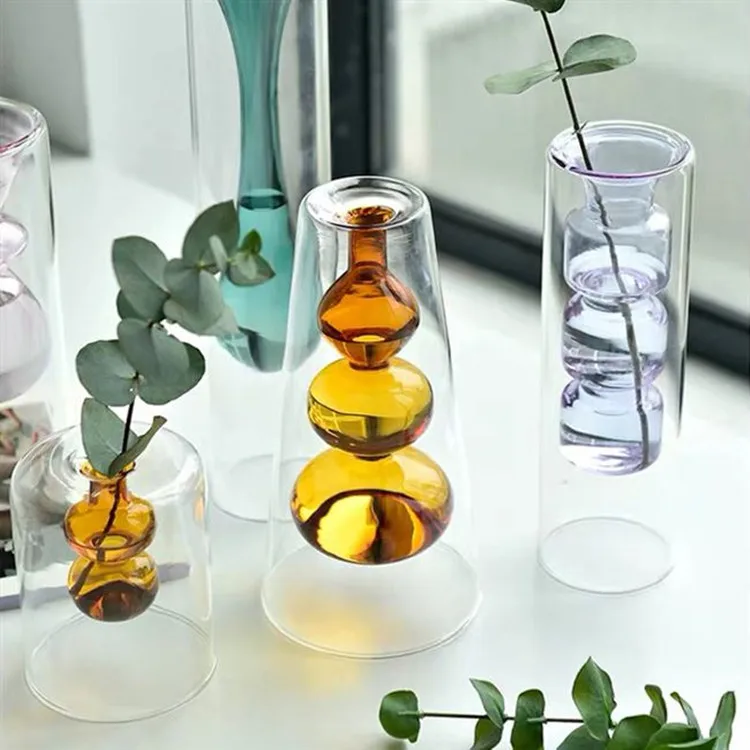 Hot selling home table decorative tall color flower glass vase