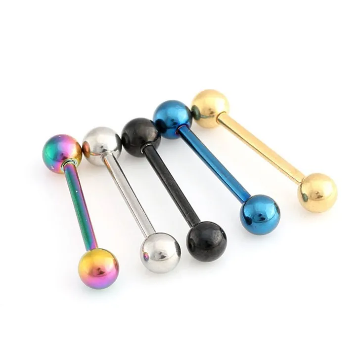 316 Stainless Steel Trendy Titanium Plated Tongue Ring Tongue Studs Body Piercing Jewelry for Women Men