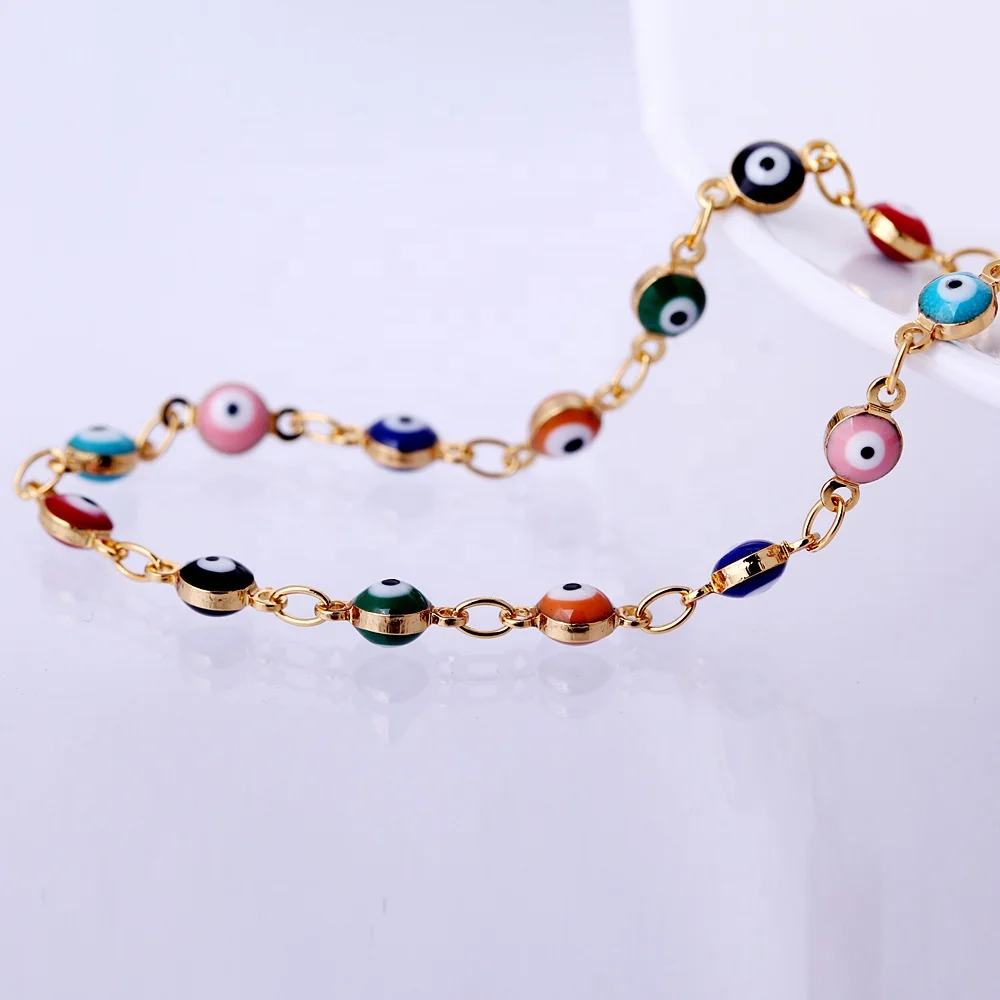 Gold Plated Lucky Mini Bracelet Turkish Murano Colorful and Blue Evil Eye Bracelet Stainless steel Wholesale for Women