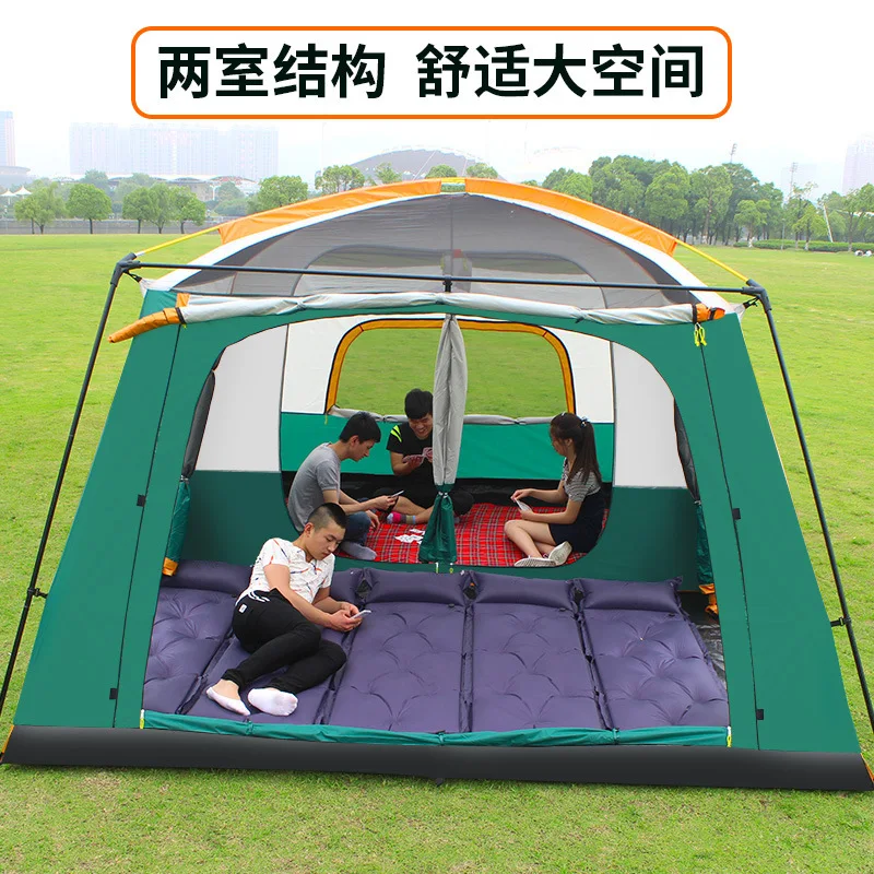 Outdoor Camping Tent For 5-8 People Two Rooms And One Living Room Reinforced Bracket Breathable Rainproof All-Inclusive Tent