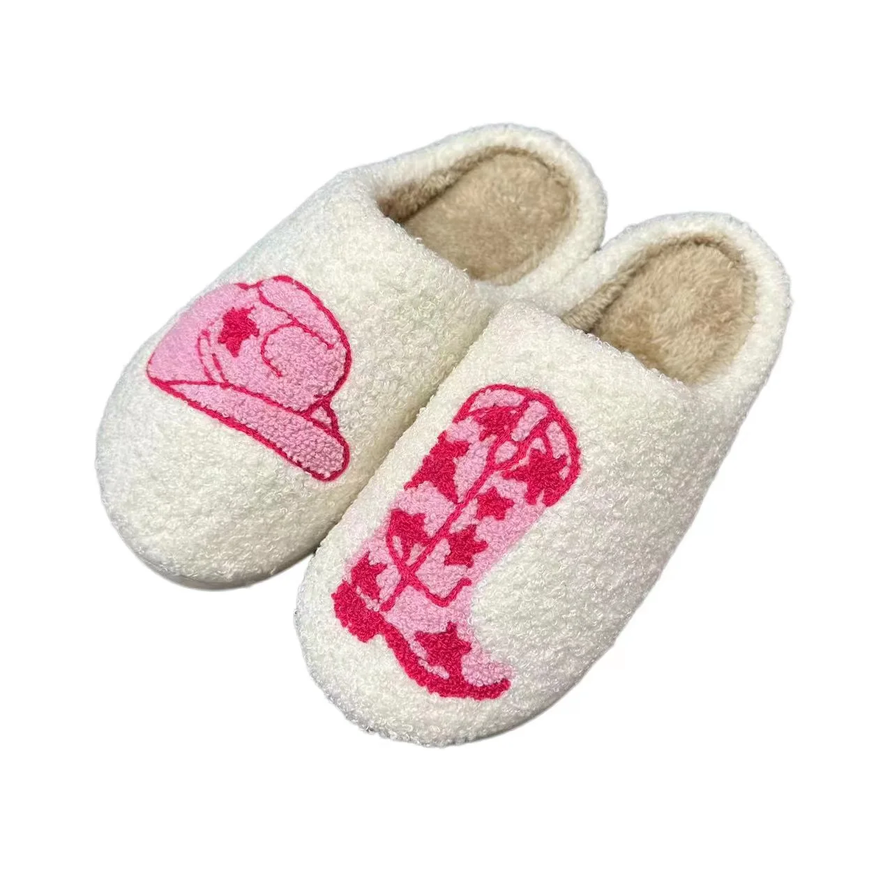 Wholesale cowgirl boots slippers ladies winter indoor fuzzy warm furry home house cute bedroom pantoufle slippers