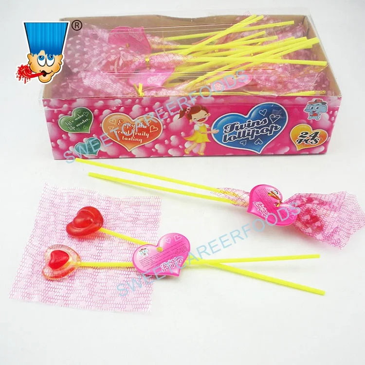 Love Heart Shape Long Stick Lollipop Hard Candy Sweets