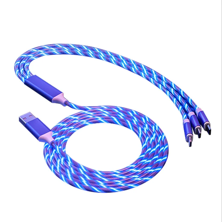 Amazon 3 In 1 Led Glow Flowing Charger Usb Led Cable v8 Micro Usb Type C 8 Pin Charging For Iphone All In One Data Cable