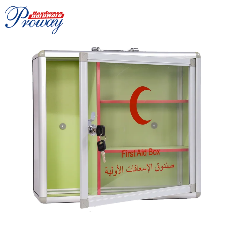 Aluminum Portable First Aid Box With Cable Wall Mounted First Aid Kit Box Key Locking First Aid Box/