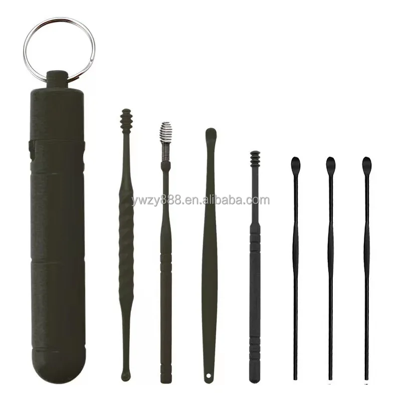 7Pcs Stainless Steel Earpick Ear Cleaner Spoon Ear Care Cleaning Tool Kit Ear Wax Remover Tool