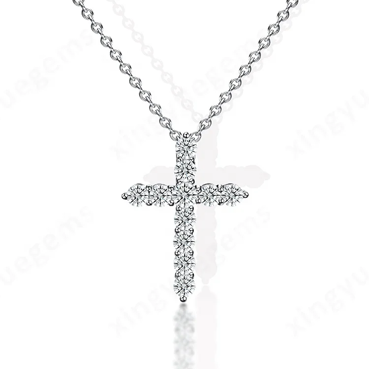 Fashion Design 925 Silver Cross Pendant ,moissanite Diamond Pendant Necklace Moissanite Custom Jewelry