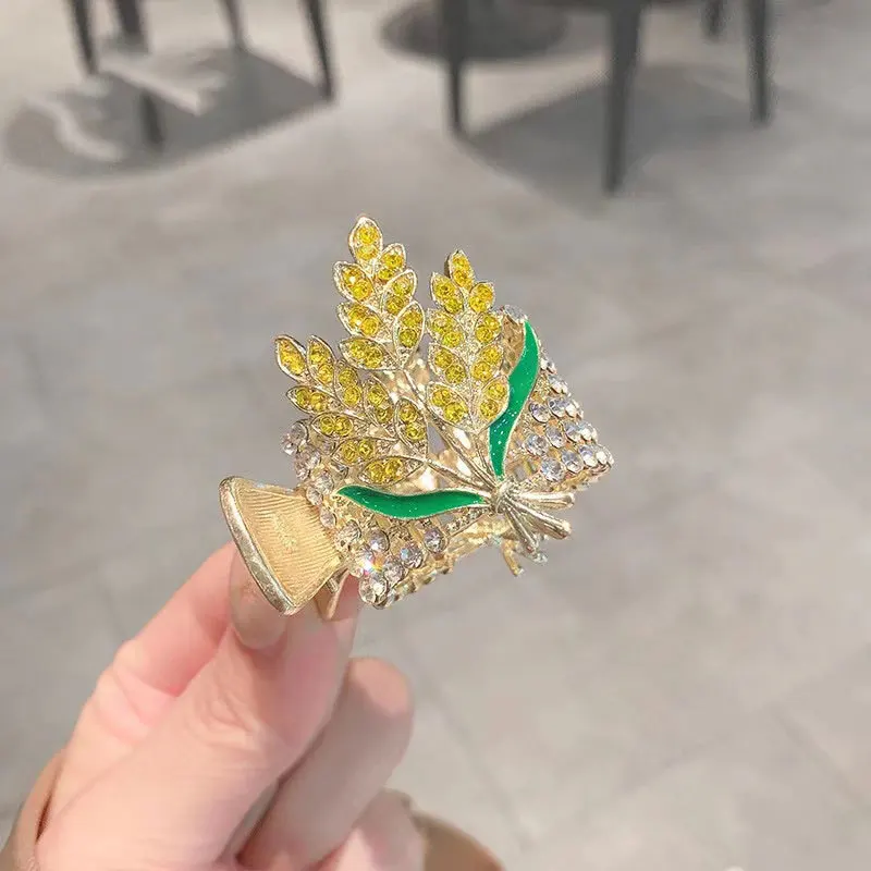 wholesale trendy colorful various flower crown glass jade sparkling gleaming Hair claw clamp hairpin shark clip women ladies