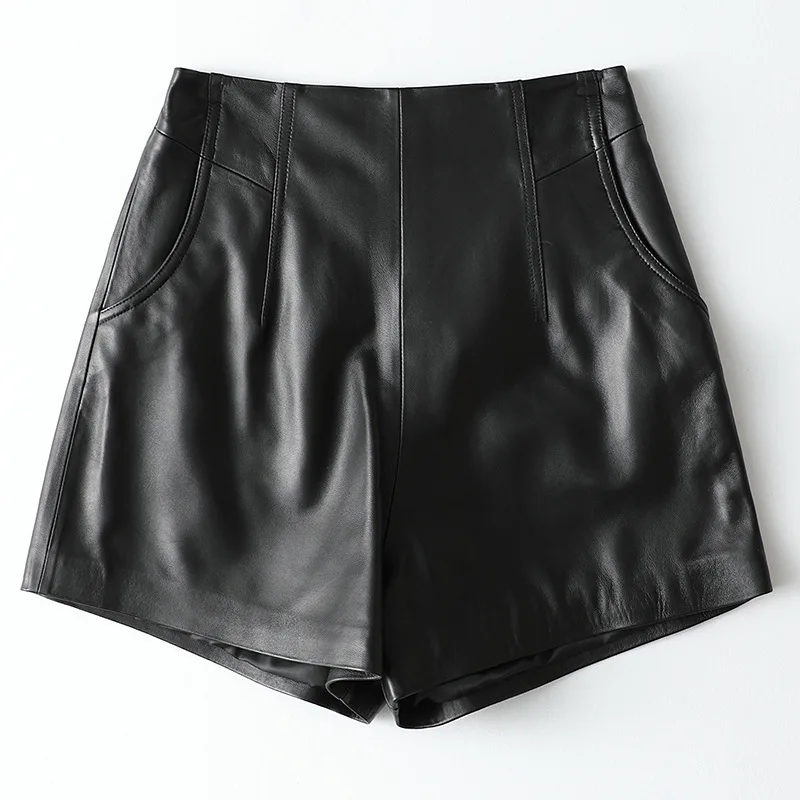 OEM Solid Color Women Shorts PU leather shorts Casual High Waist Faux Leather Shorts