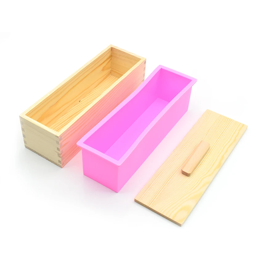 Custom 1200ml rectangle soap toast cake silicone mold soap making mold with wooden box