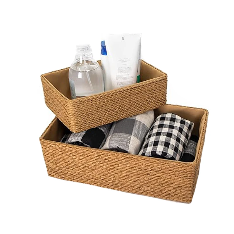 Handmade woven basket bin storage boxes for makeup closet bathroom bedroom paper rope woven storage basket